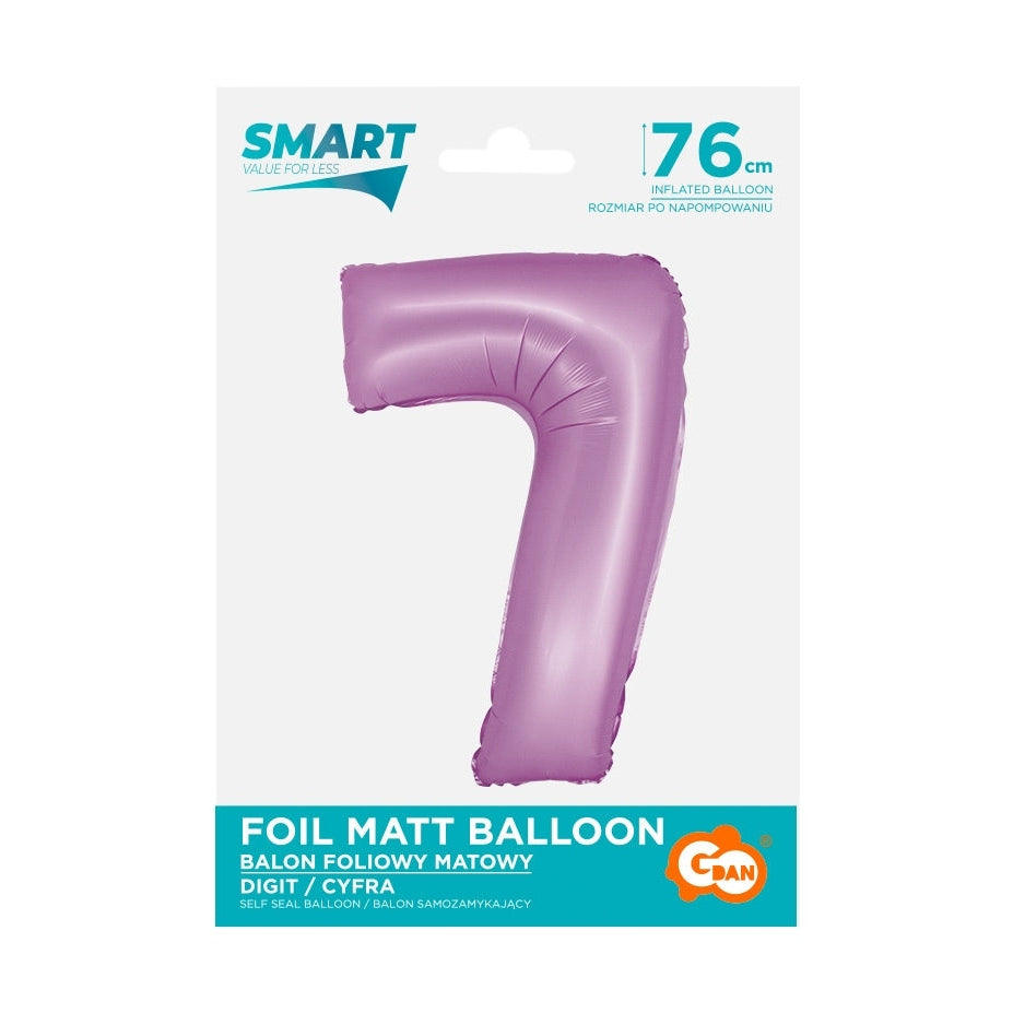 Balon foliowy Cyfra 7, lawendowa matowa, Smart, 76 cm