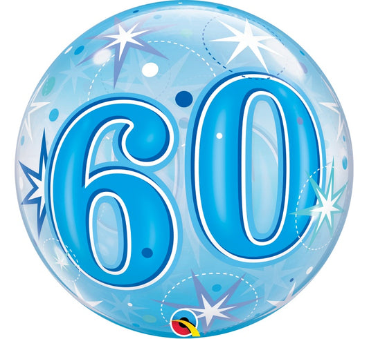 Balon foliowy Liczba 60, Urodziny, niebieski 22 cali QL Bubble
