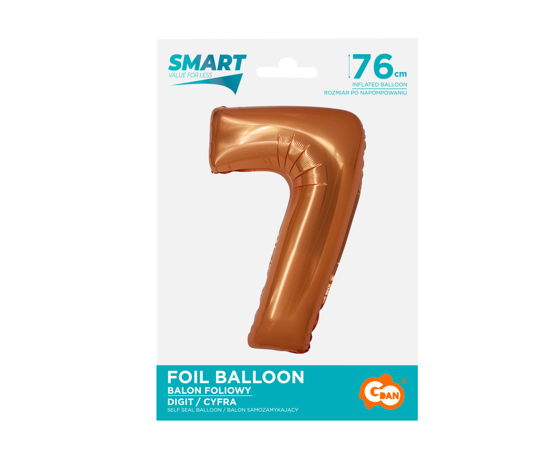 Balon foliowy Cyfra 7, miedziana, Smart, 76 cm