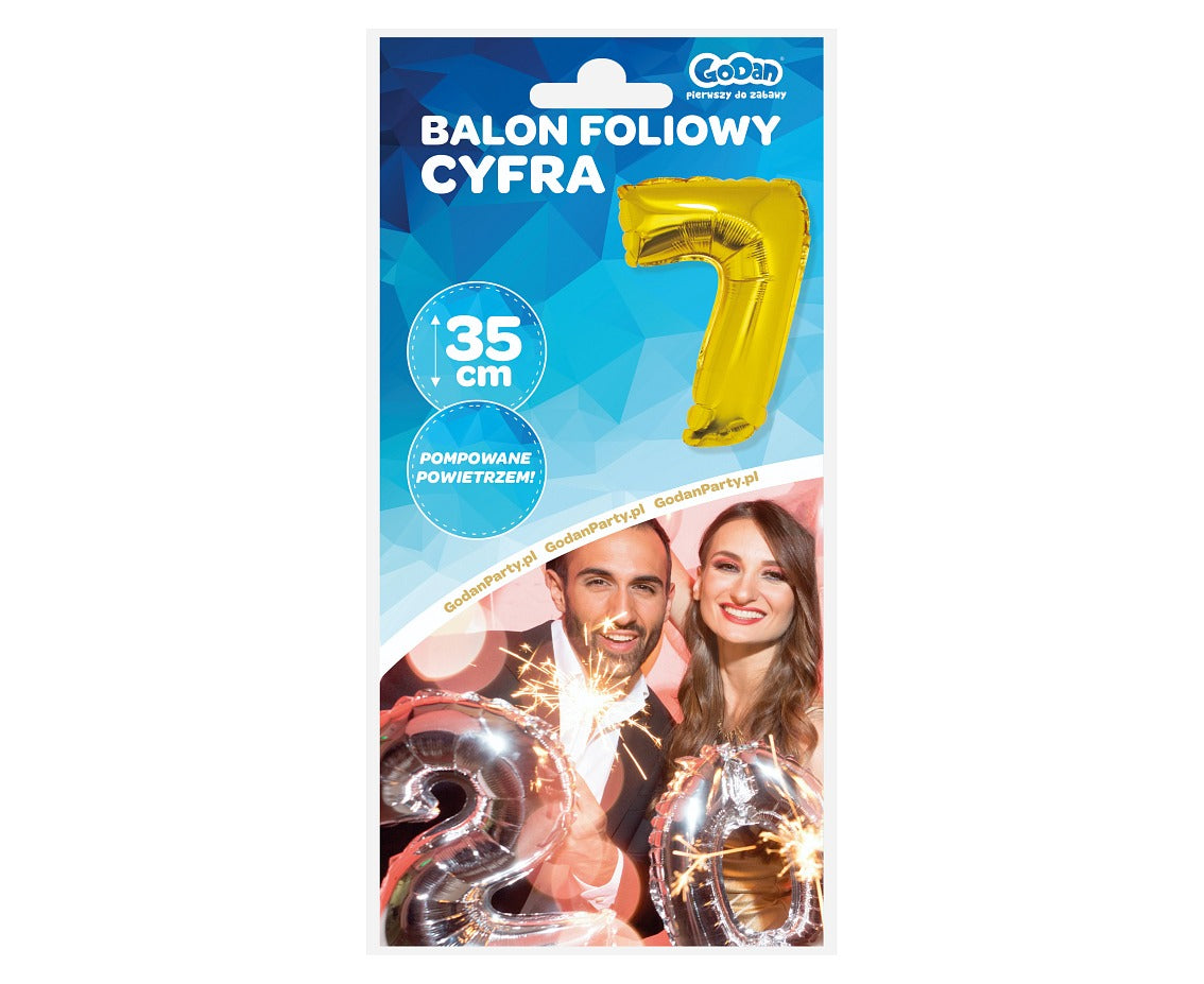 Balon foliowy Cyfra 7, złota, 35 cm