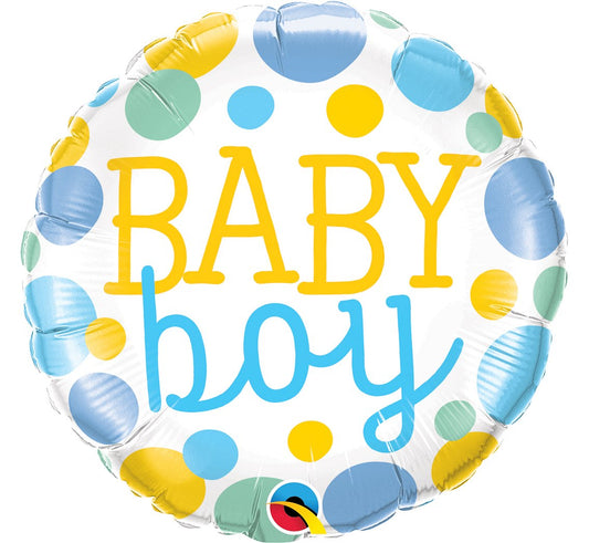 Balon foliowy 18 cali QL, Baby Boy dots