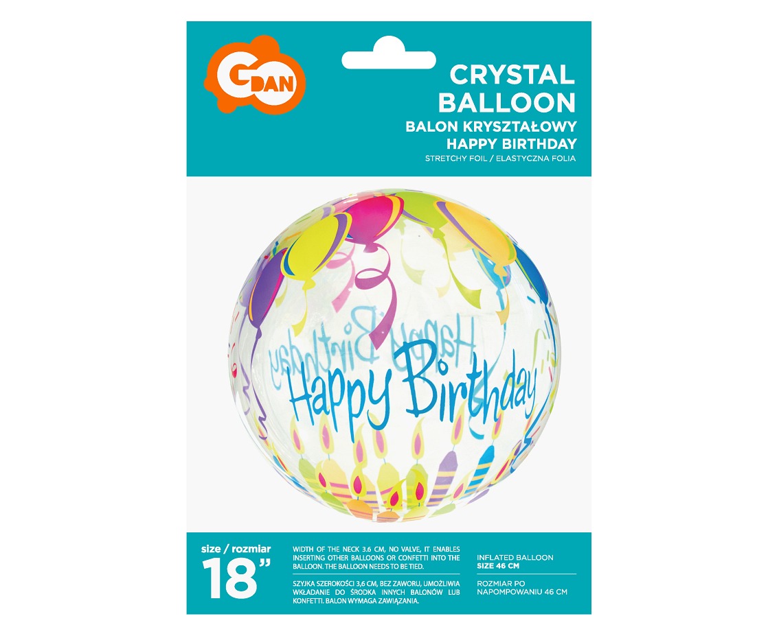 Balon Aqua - kryształowy URODZINOWY - 18 cali
