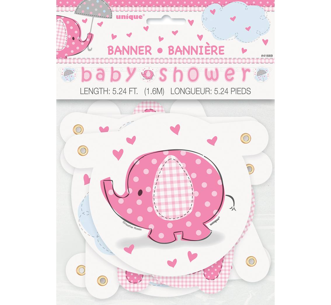 Baner Baby Shower - Słonik, różowy