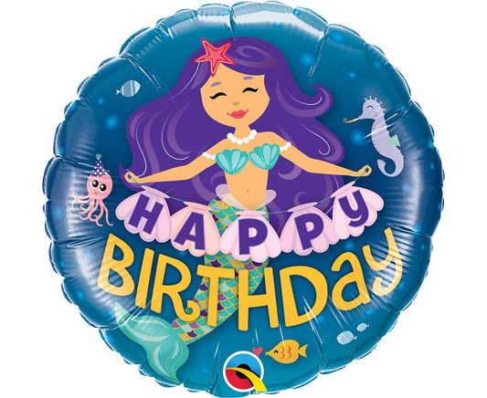 Balon foliowy 18 cali QL - Happy Birthday SYRENKA