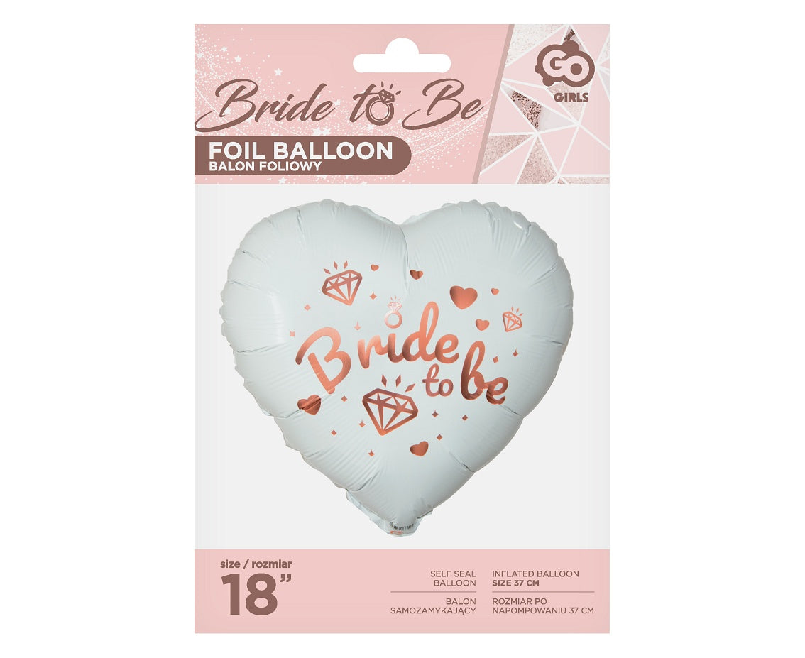 Balon foliowy Bride To Be (białe serce), 18 cali