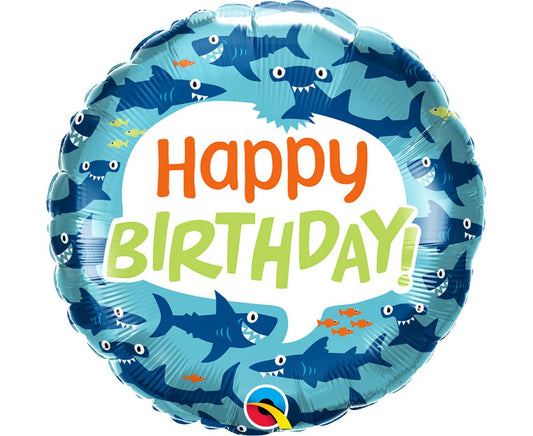 Balon foliowy 18 cali QL Birthday Fun Sharks