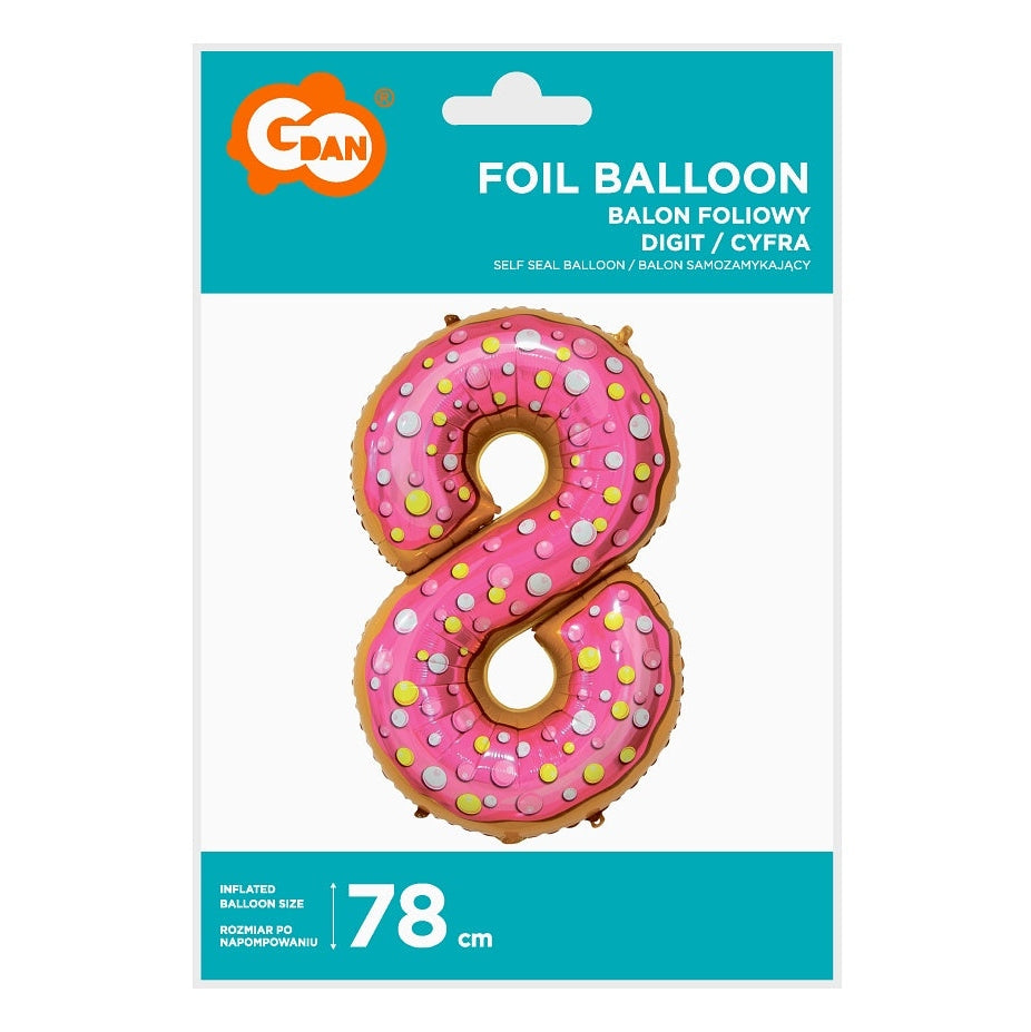 Balon foliowy CYFRA 8, ciasteczko - 78 cm