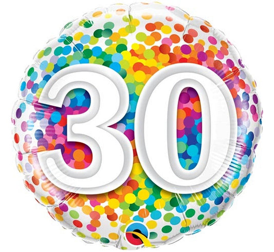 Balon foliowy Liczba 30, Urodziny, konfetti 18 cali