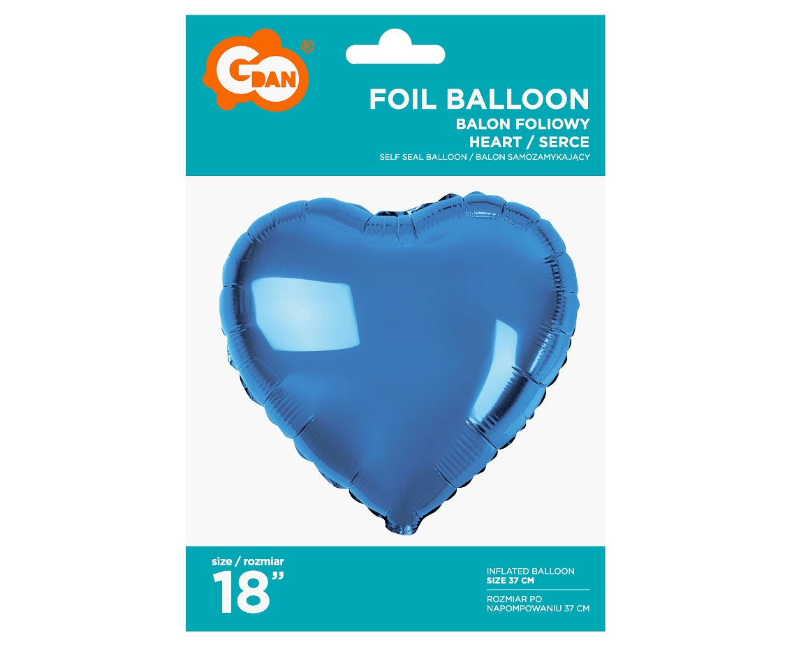 Balon foliowy SERCE, niebieskie, 18 cali