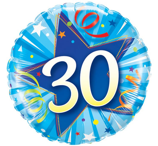 Balon foliowy Liczba 30, Urodziny, niebieski 18 cali
