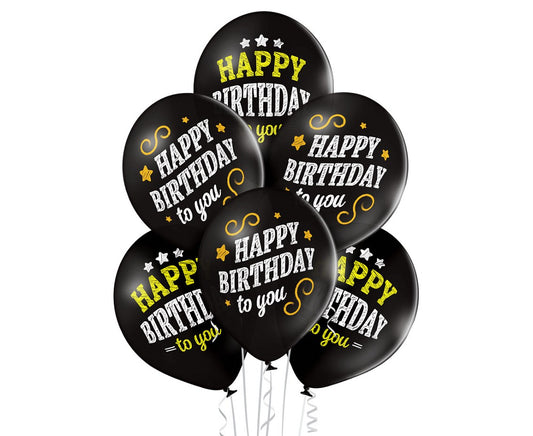 Balony na urodziny Happy Birthday To You, czarne, 30 cm, 6 szt.