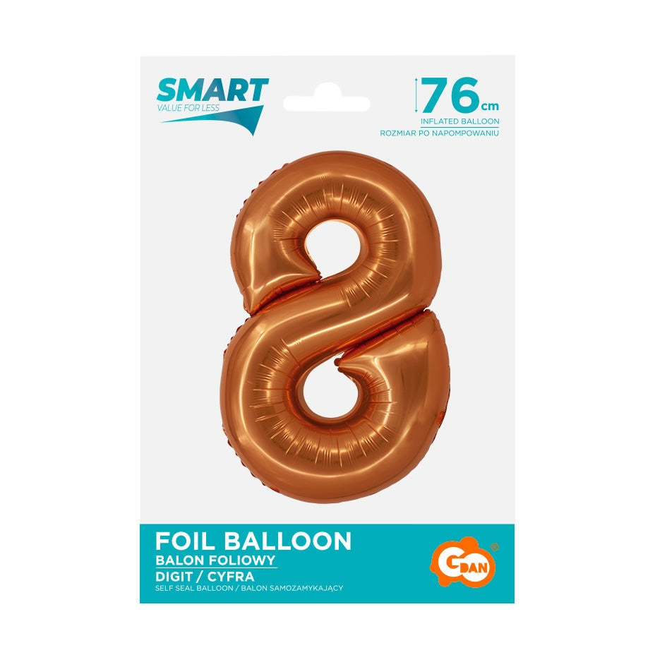 Balon foliowy Cyfra 8, miedziana, Smart, 76 cm