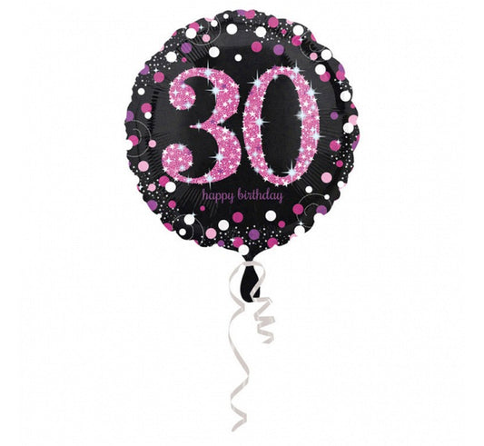Balon foliowy Liczba 30, Pink Happy Birthday 18"