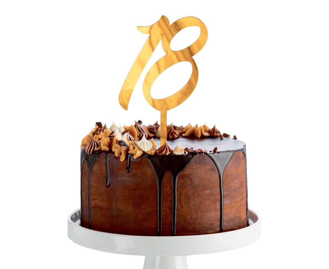 Dekoracja akrylowa na tort 18 urodziny, złota, 12x7 cm