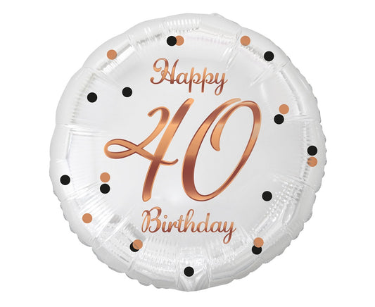 Balon foliowy Liczba 40, B&C Happy 40 Birthday, biały, nadruk różowo-złoty, 18"