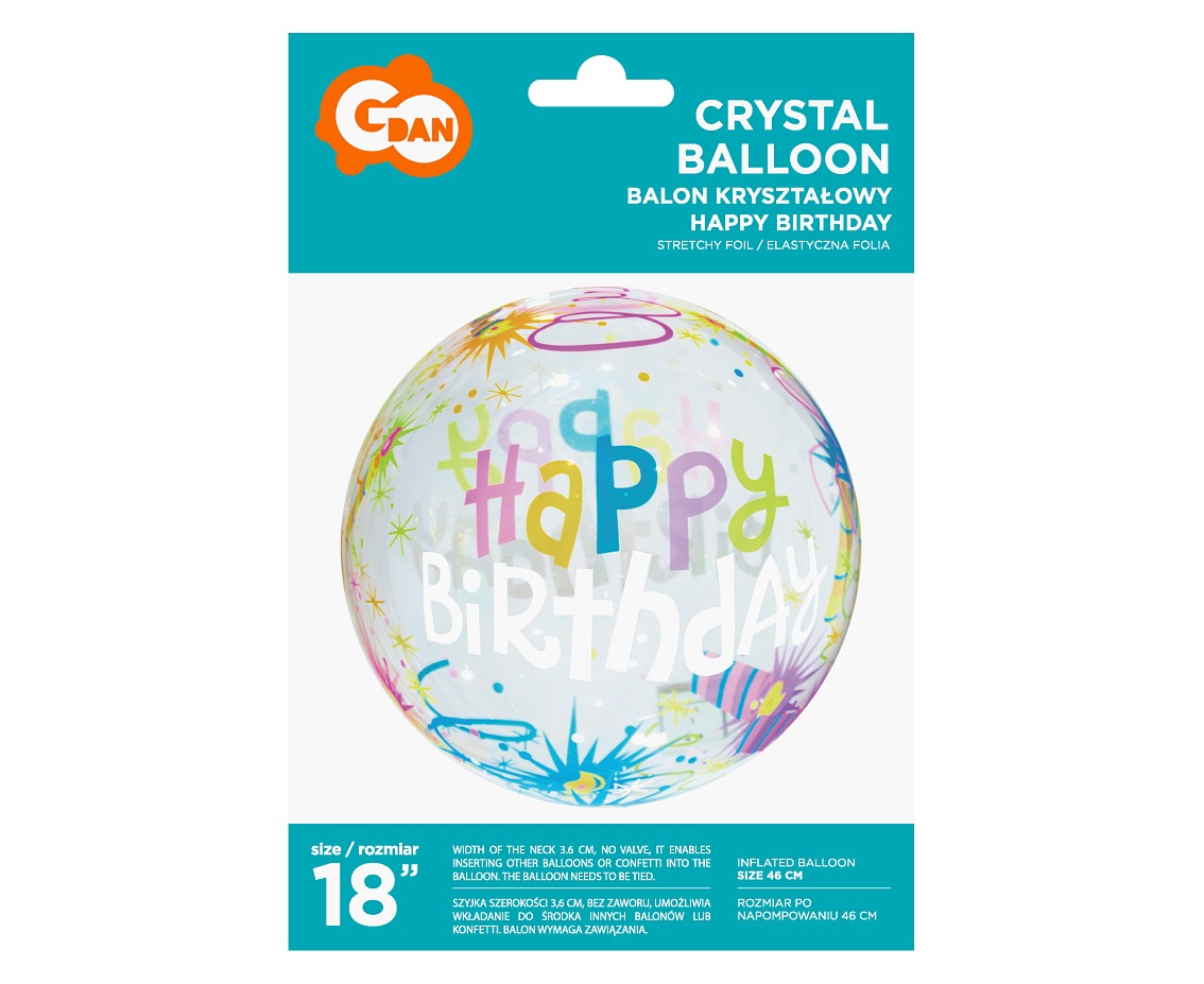 Balon Aqua - kryształowy URODZINOWY - 18 cali