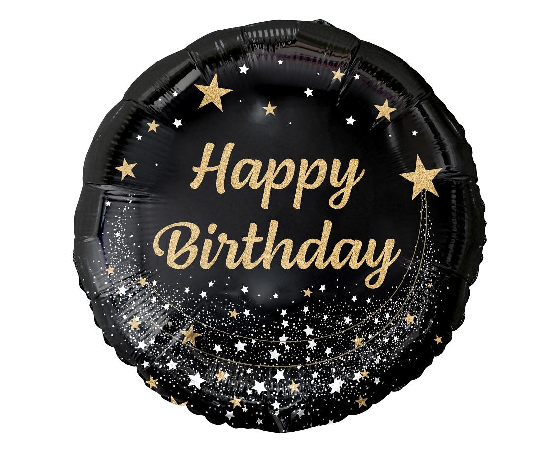 Balon foliowy Happy Birthday, czarny, 45 cm