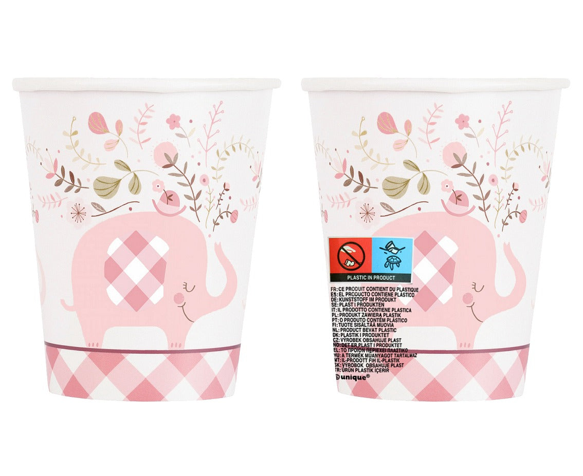 Kubeczki papierowe Floral Elephant, różowe, 266 ml, 8 szt. (sup label)