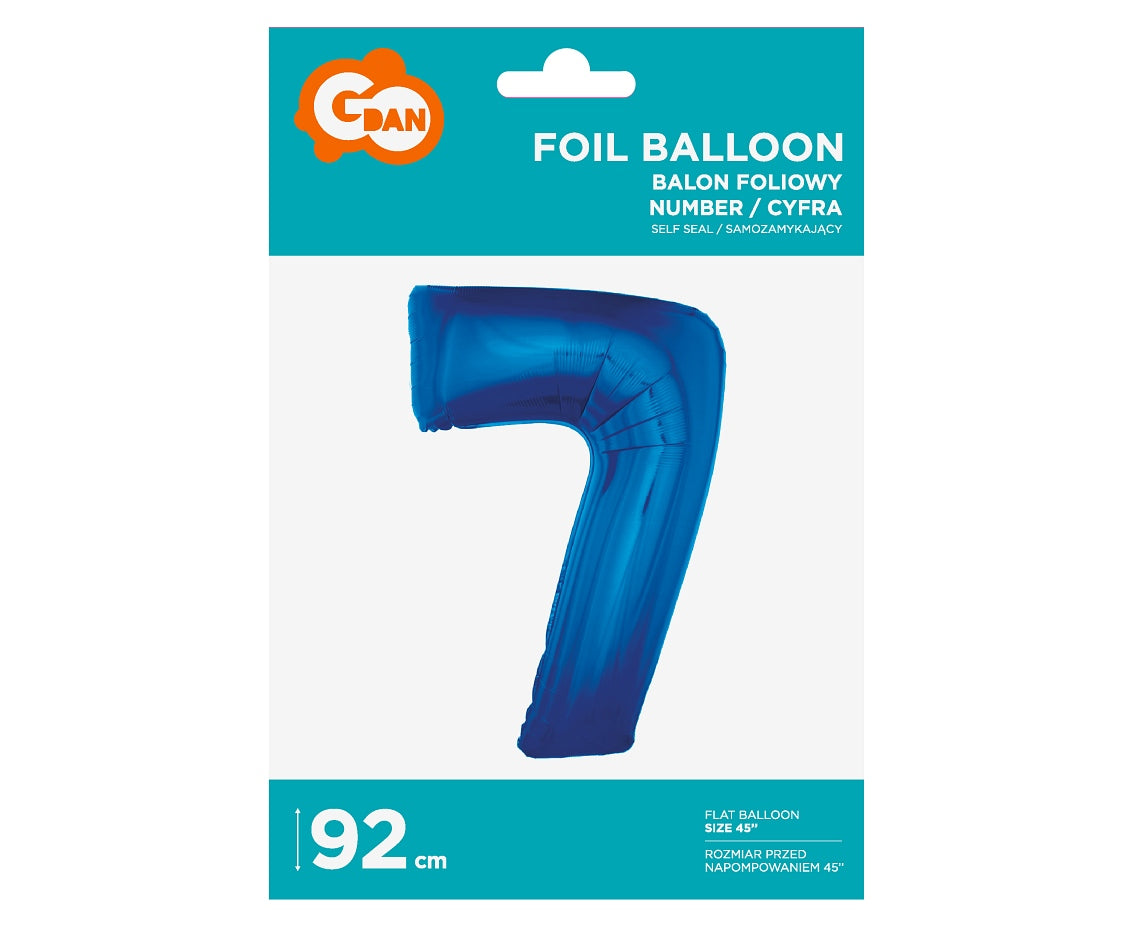 Balon foliowy Cyfra 7, niebieska, 92 cm