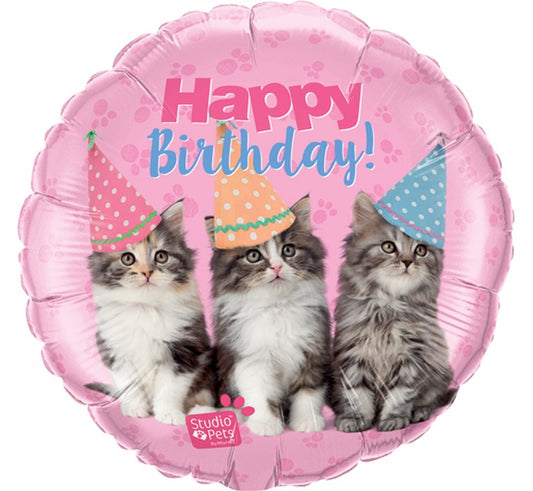 Balon foliowy 18 cali QL, HAPPY BDAY KITTENS