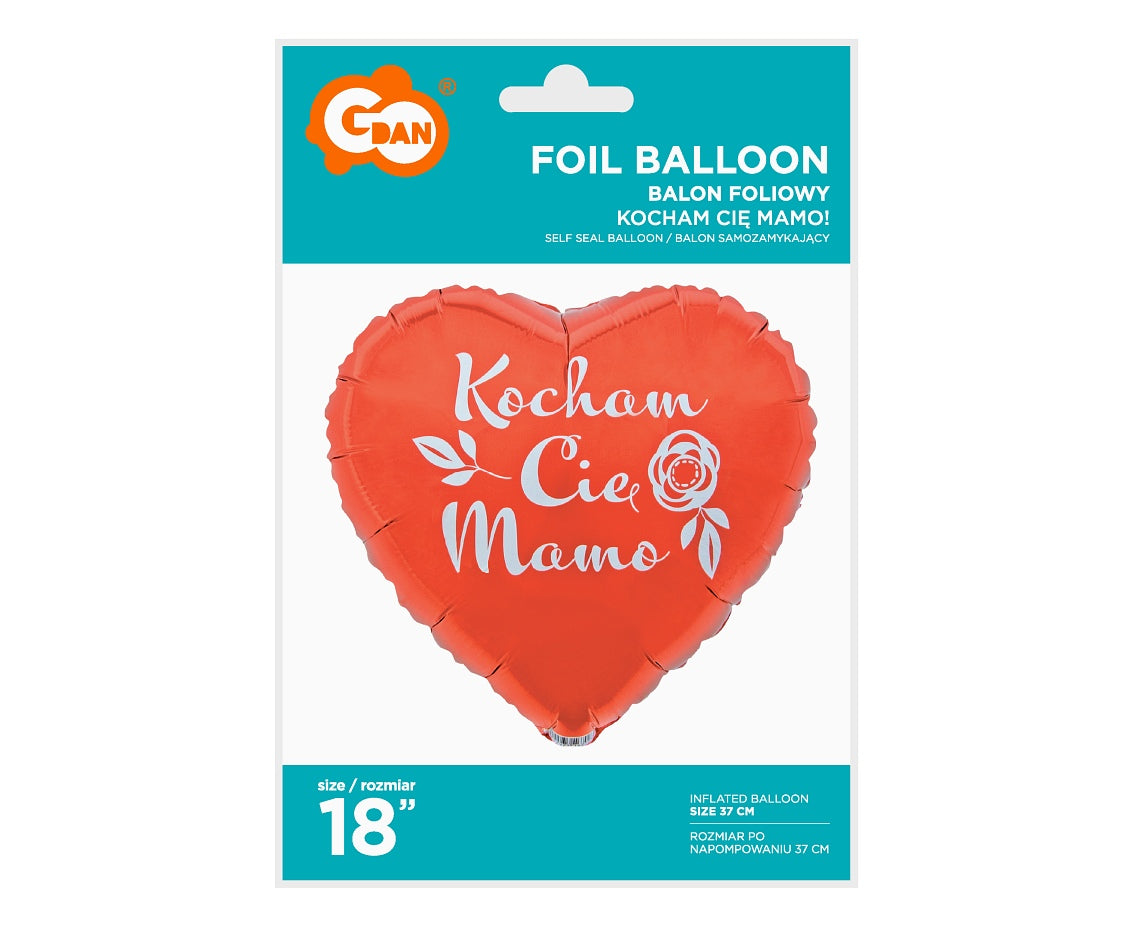 Balon foliowy Kocham Cię Mamo, 18"