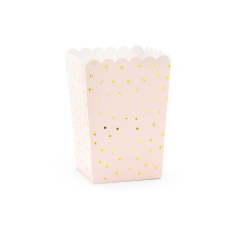Pudełka na popcorn Kropki, jasny różowy, 7x7x12.5cm