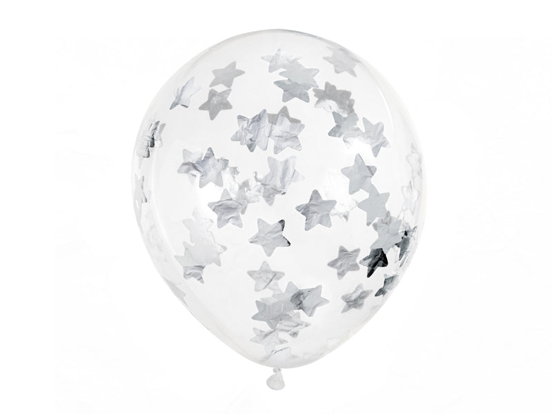 Balony z konfetti - gwiazdki, 30cm, srebrny