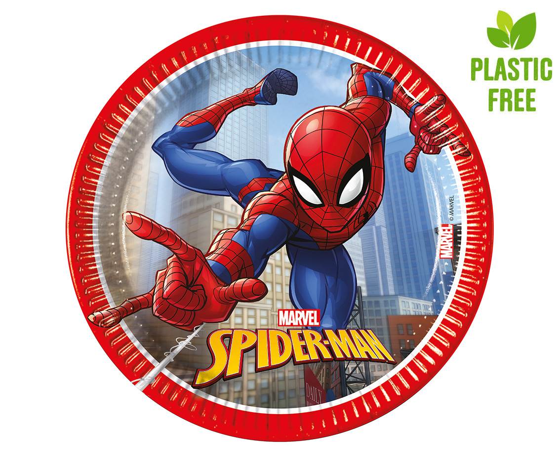 Talerzyki papierowe Spiderman Crime Fighter, 20cm, 8 szt. (plastic-free)